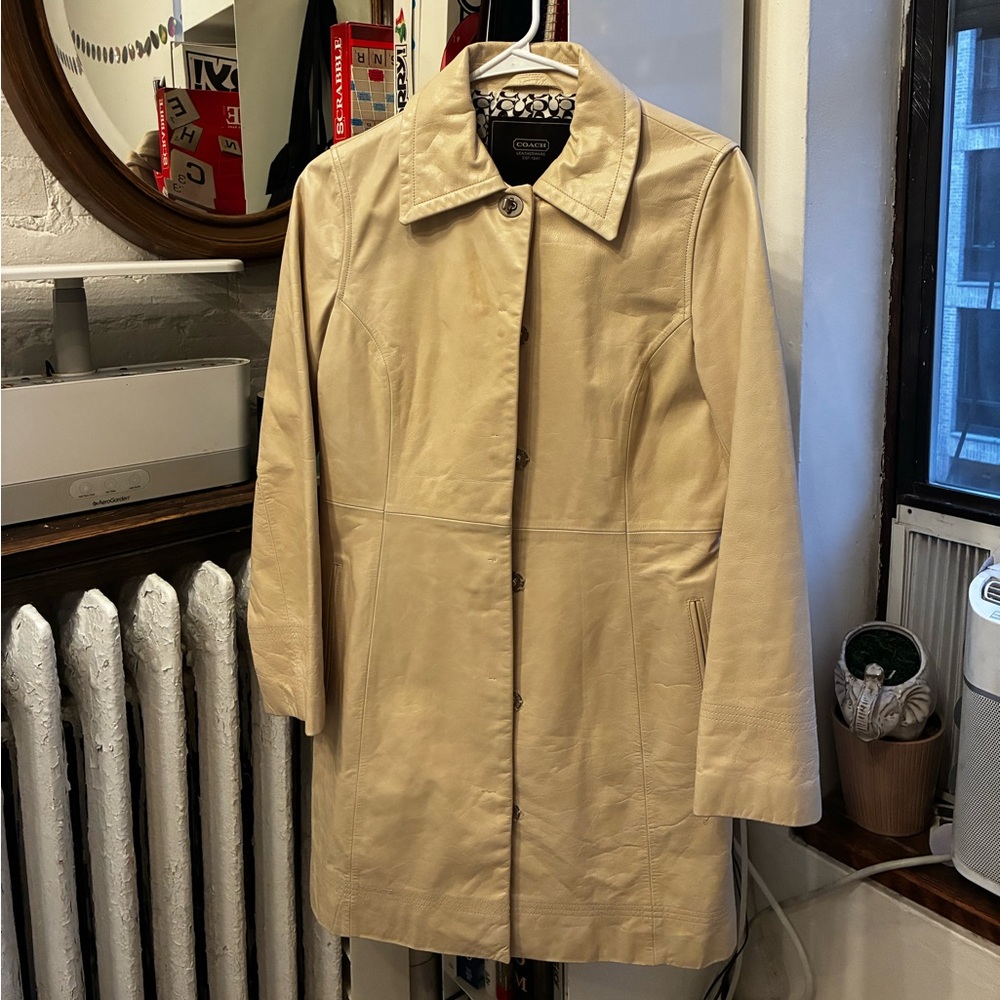 Vintage Coach Women's Tan Leather Trench Coat Y2K